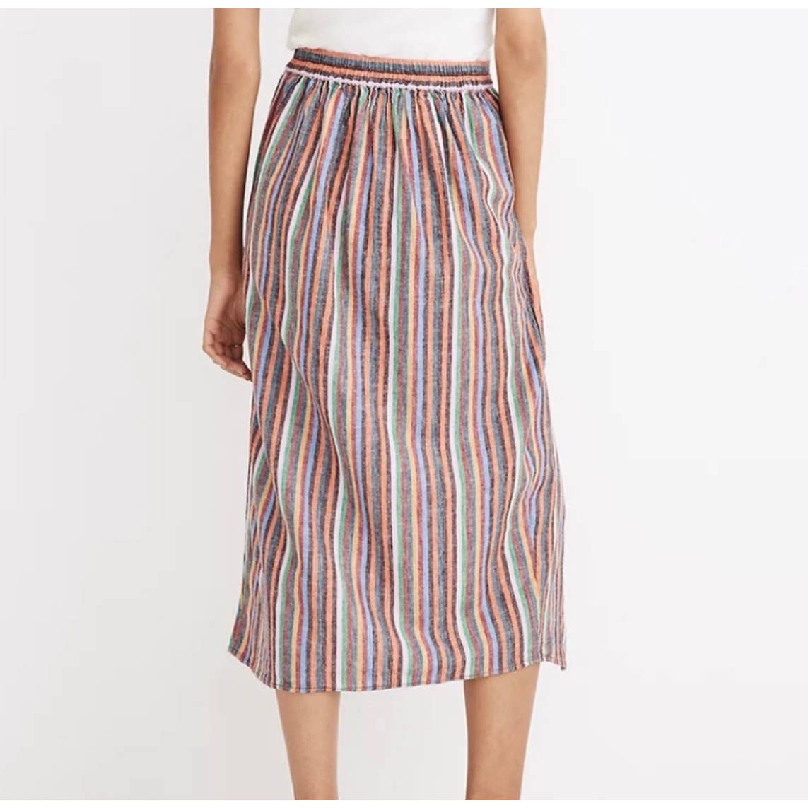 Madewell Linen Blend Overlay Rainbow Striped Midi Skirt Size S - Premium from Madewell - Just $59.0! Shop now at Finds For You