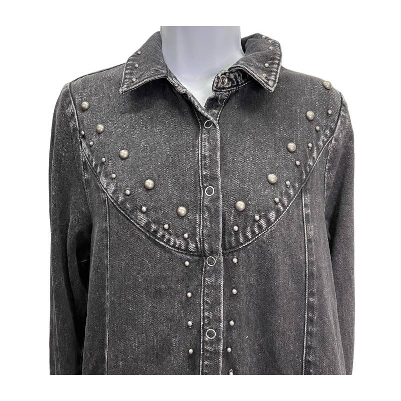 Free People Black Denim Studded Distressed Snap Closure Jacket M - Premium  from Free People - Just $145.0! Shop now at Finds For You