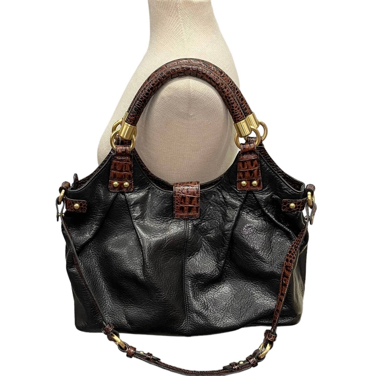 Brahmin Elisa Satchel Handbag Purse Leather Black Brown - Premium from Brahmin - Just $279.0! Shop now at Finds For You