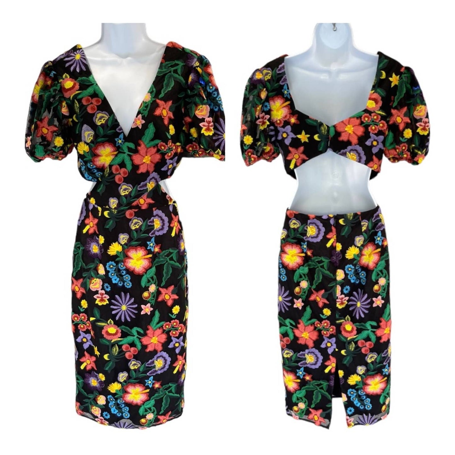 Dress The Population Embroided Cut Out Puff Sleeve Midi Dress Small New - Premium from Dress The Population - Just $159.0! Shop now at Finds For You