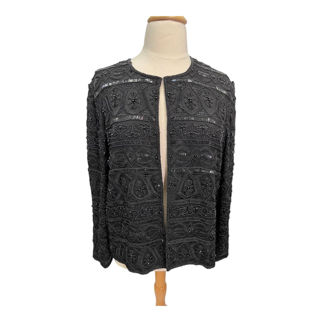 Vintage Scala Beaded Jacket Cardigan Plus Size Black 3X - Premium from Scala - Just $139.0! Shop now at Finds For You
