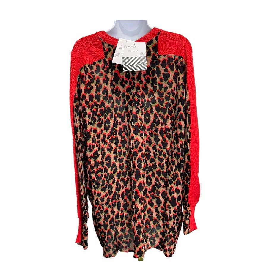 Sandrine Rose Mixed Media Animal Print Wool Sweater Size Large Red New - Premium from Sandrine Rose - Just $89.0! Shop now at Finds For You
