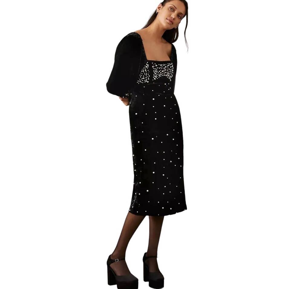 Anthropologie Maeve Embellished Pearl Velvet Dress Size XL New - Premium from Anthropologie - Just $149.0! Shop now at Finds For You