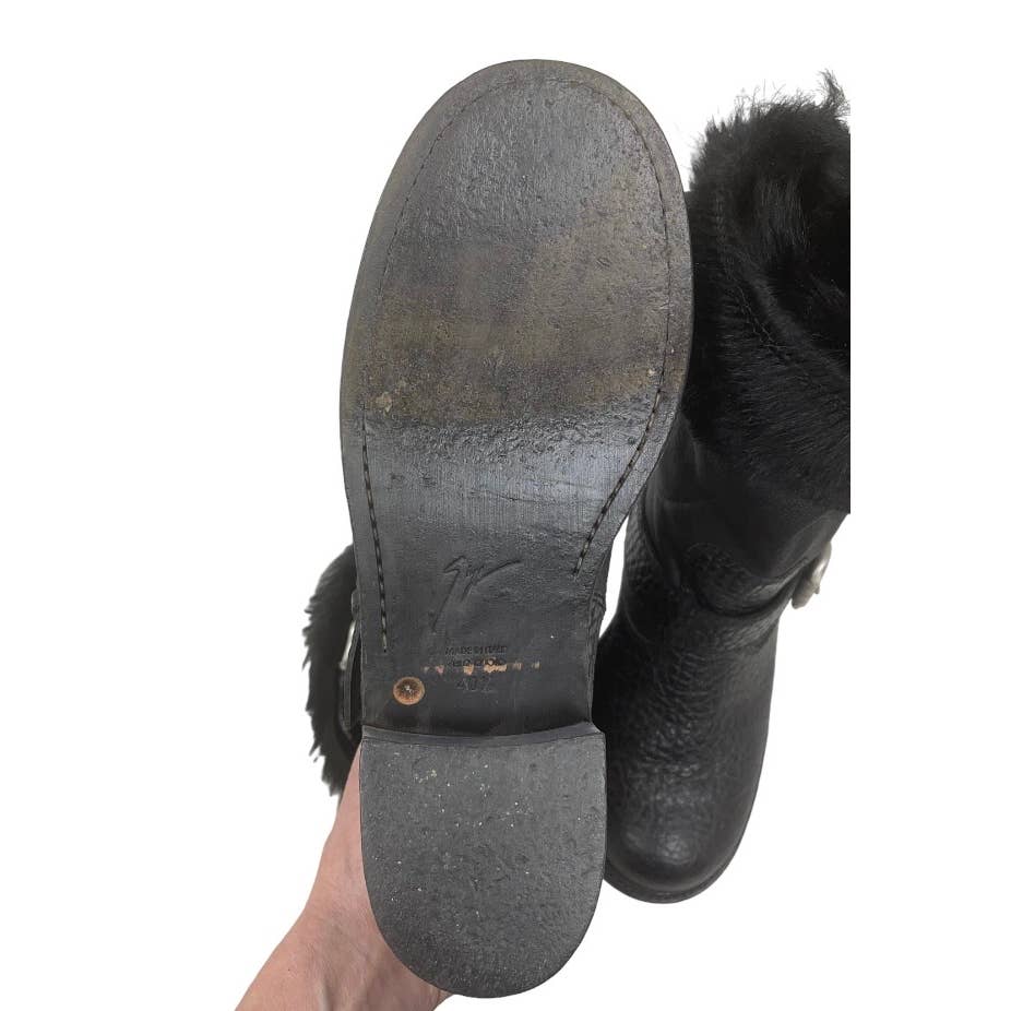 Giuseppe Zanotti Fur Lined Moto Boots Leather Size 40.5 10.5 - Premium from Giuseppe Zanotti - Just $179.0! Shop now at Finds For You