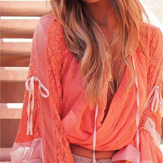 HAH Hot As Hell Kim-On-Hoe Lace Boho Top Ruffle Festival Coachella XS Orange New - Premium  from HAH - Just $139.0! Shop now at Finds For You