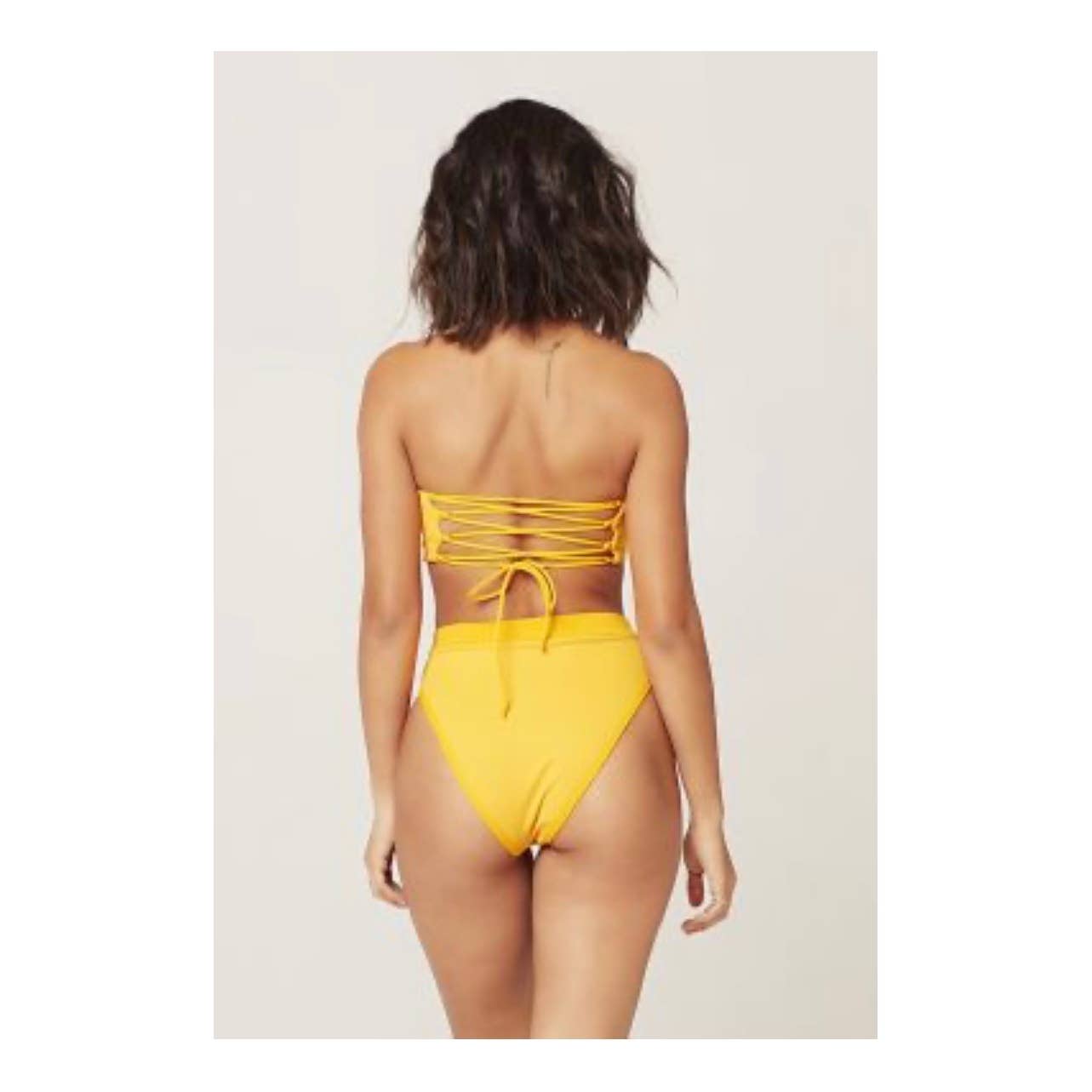 L*SPACE Ribbed Beach Wave Bandeau Top Frenchi High Waist Bikini Bottom Yellow New - Premium from L*SPACE - Just $79.00! Shop now at Finds For You