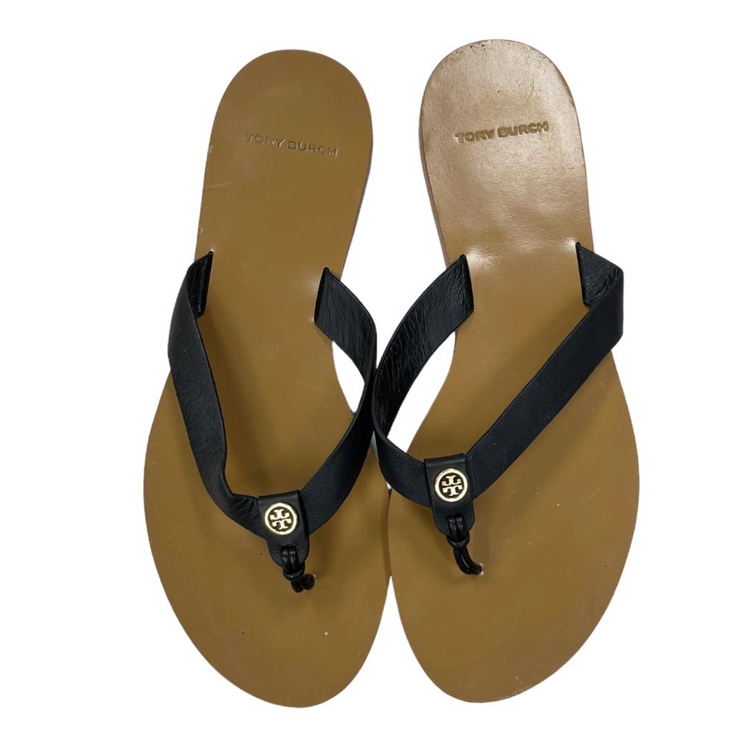 Tory Burch Manon Leather Logo Flip Flop Sandals Size 8 Black - Premium from Tory Burch - Just $129.0! Shop now at Finds For You
