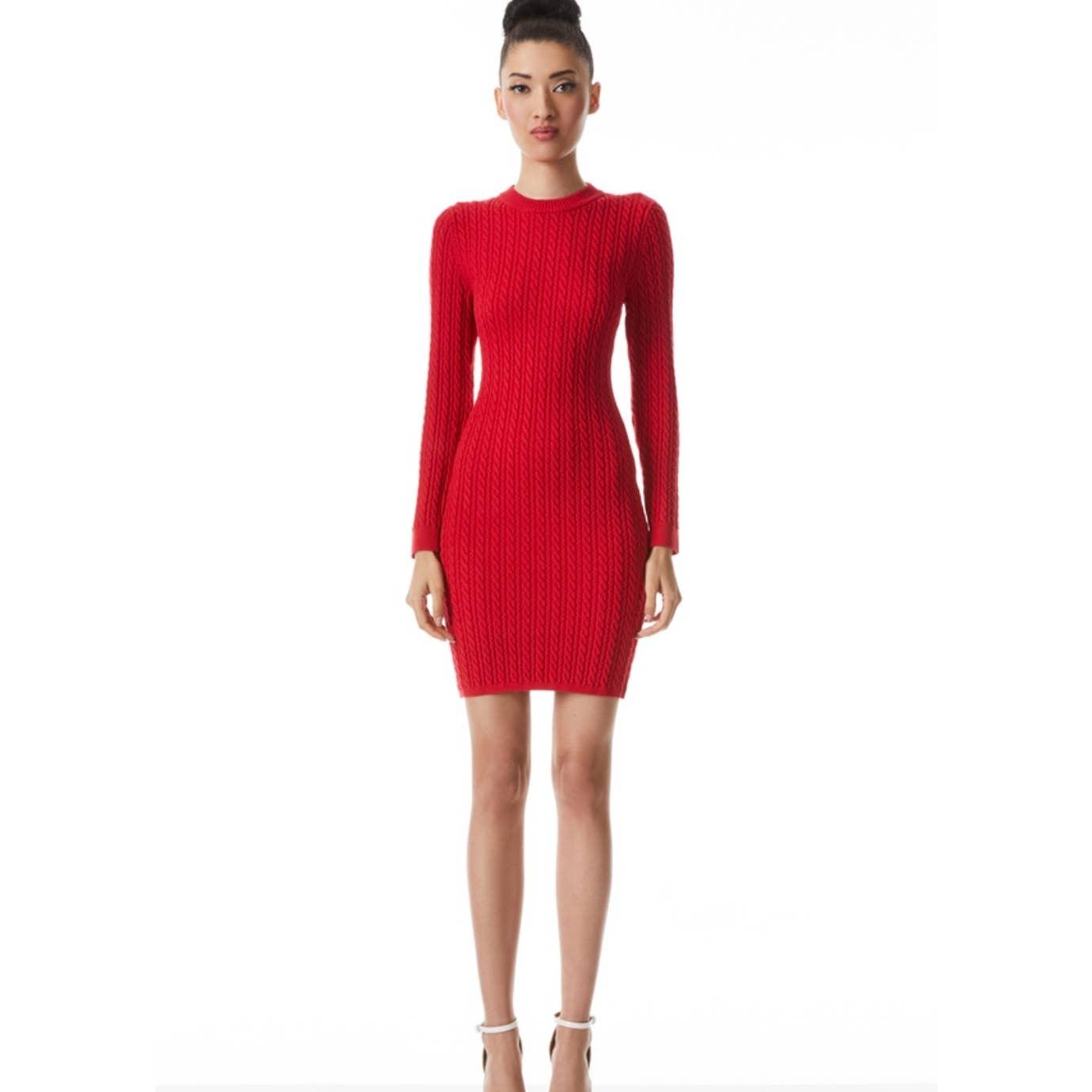 Alice + Olivia Yuna Cable Knit Dress Bodycon Size Large Red Finds For You Alice + Olivia Yuna Cable Knit Dress Bodycon Size Large Red Finds For You