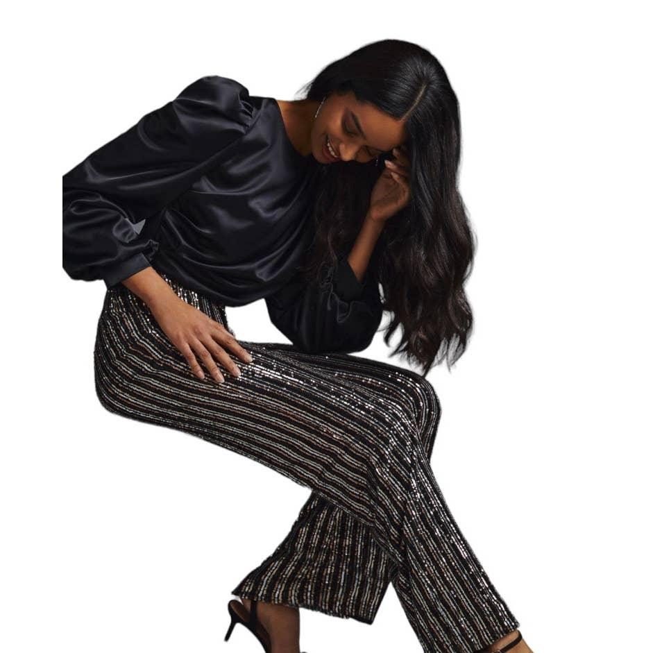 Anthropologie Maeve Sequin Flare Pants Striped Size 4 New - Premium Clothing, Shoes & Accessories:Baby:Baby & Toddler Clothing:Bottoms from Anthropologie - Just $159.00! Shop now at Finds For You