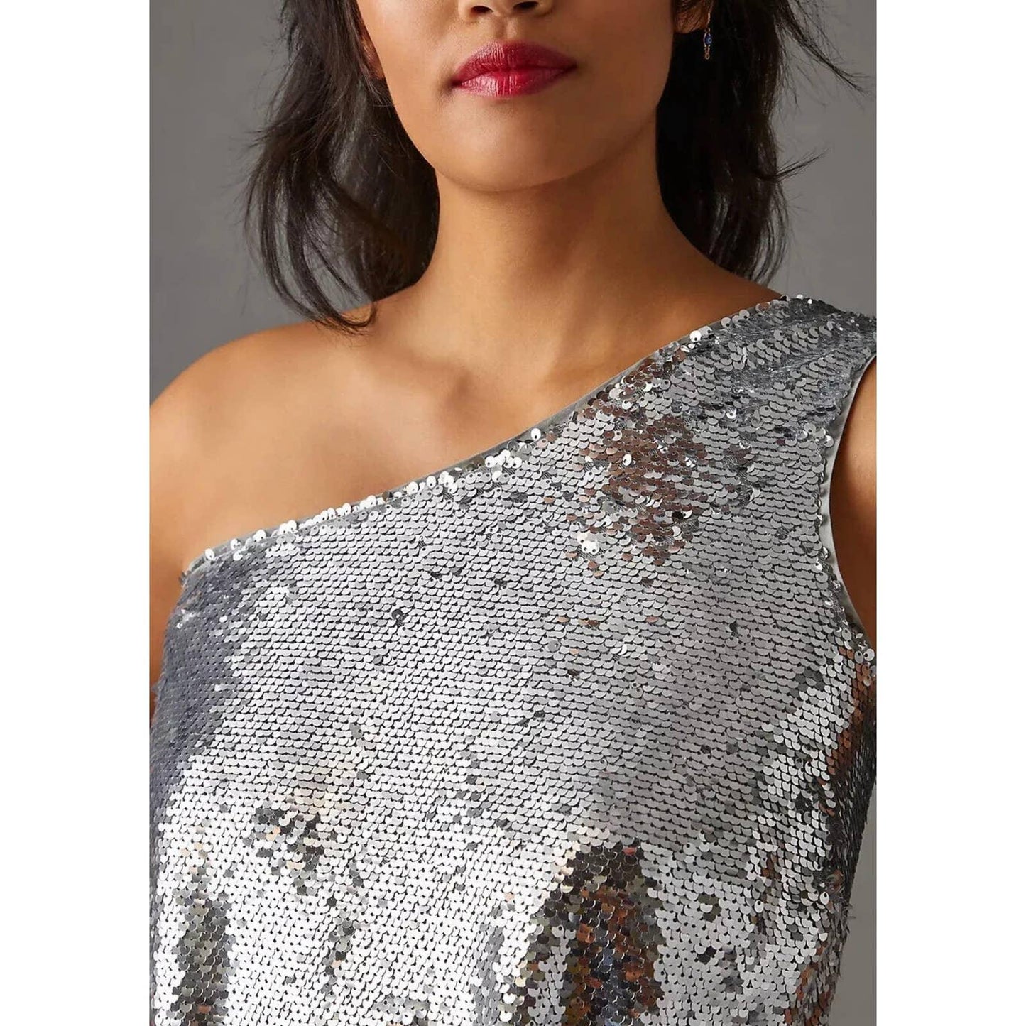 Anthropologie Maeve Sequin One Shoulder Midi Dress Size M New Silver - Premium from Anthropologie - Just $189.00! Shop now at Finds For You