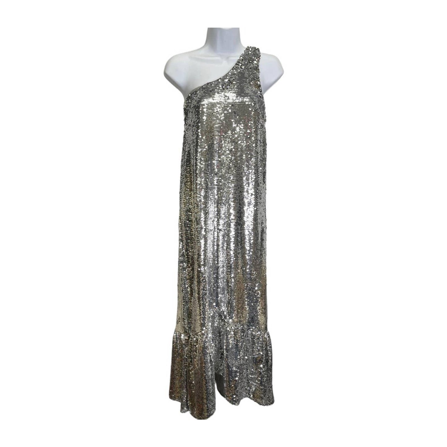 Anthropologie Maeve Sequin One Shoulder Midi Dress Size M New Silver - Premium from Anthropologie - Just $189.00! Shop now at Finds For You