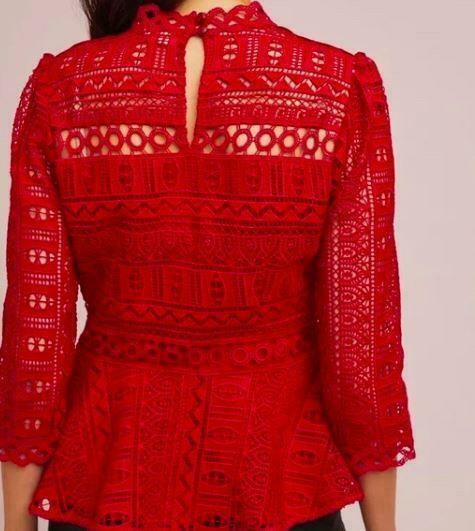 Anthropologie Moulette Soeurs Lace Peplum Top Blouse Size 4 Red - Premium Clothing, Shoes & Accessories:Women:Women's Clothing:Tops from Anthropologie - Just $60.59! Shop now at Finds For You