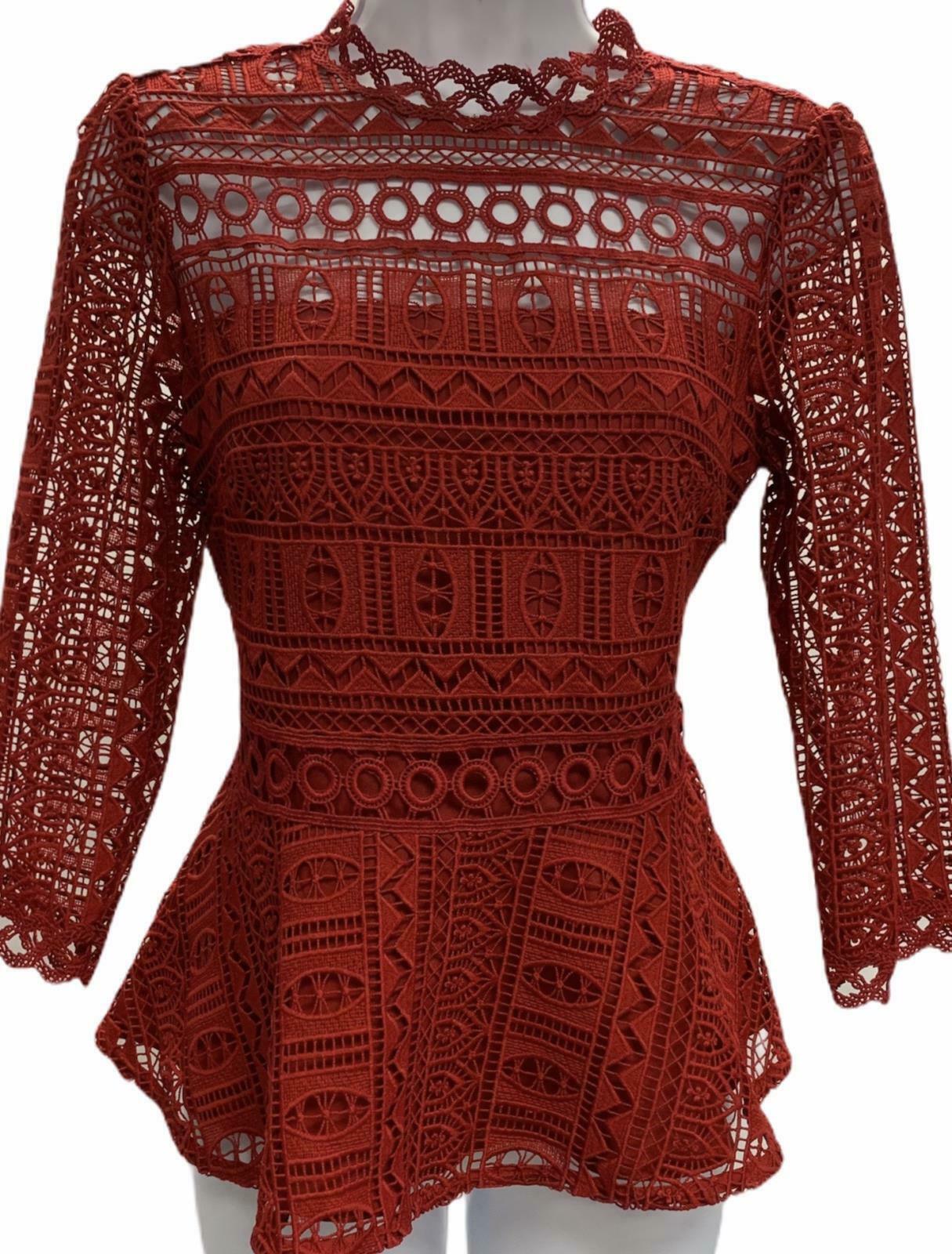 Anthropologie Moulette Soeurs Lace Peplum Top Blouse Size 4 Red - Premium Clothing, Shoes & Accessories:Women:Women's Clothing:Tops from Anthropologie - Just $60.59! Shop now at Finds For You