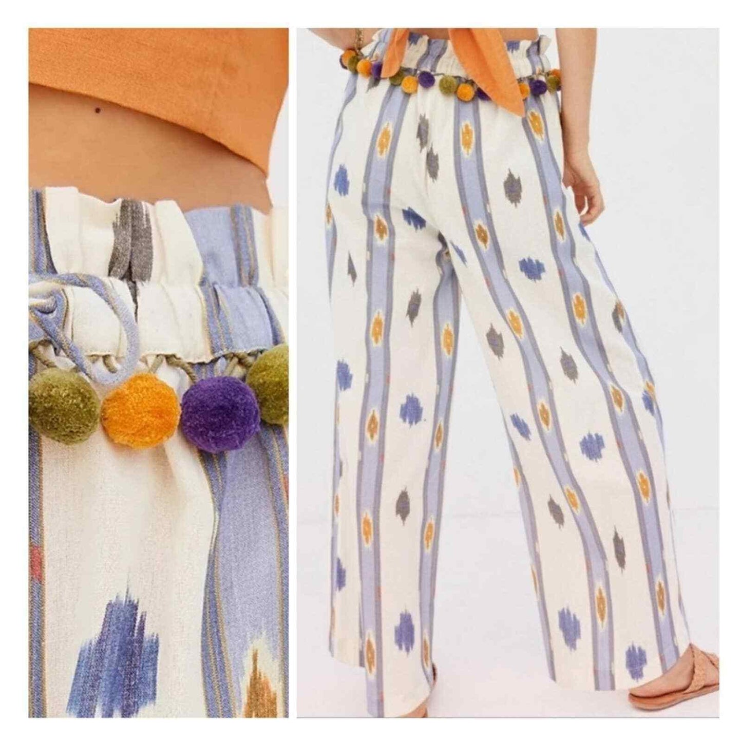 Anthropologie Ollari Pom Pom Wide Leg Ikat Pants NEW Size Small - Premium Clothing, Shoes & Accessories:Women:Women's Clothing:Pants from Anthropologie - Just $60.00! Shop now at Finds For You