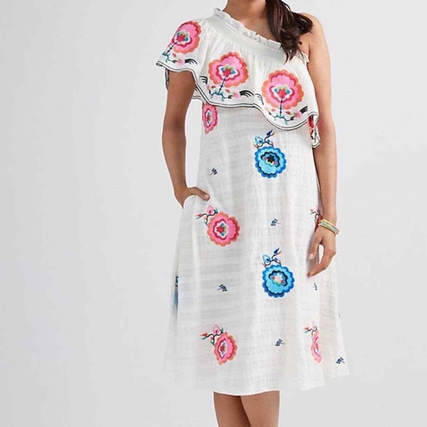 Anthropologie Plenty Tracy Reese Embroidered One Shoulder Dress NEW Plus 1X - Premium Clothing, Shoes & Accessories:Women:Women's Clothing:Dresses from Anthropologie - Just $116.00! Shop now at Finds For You