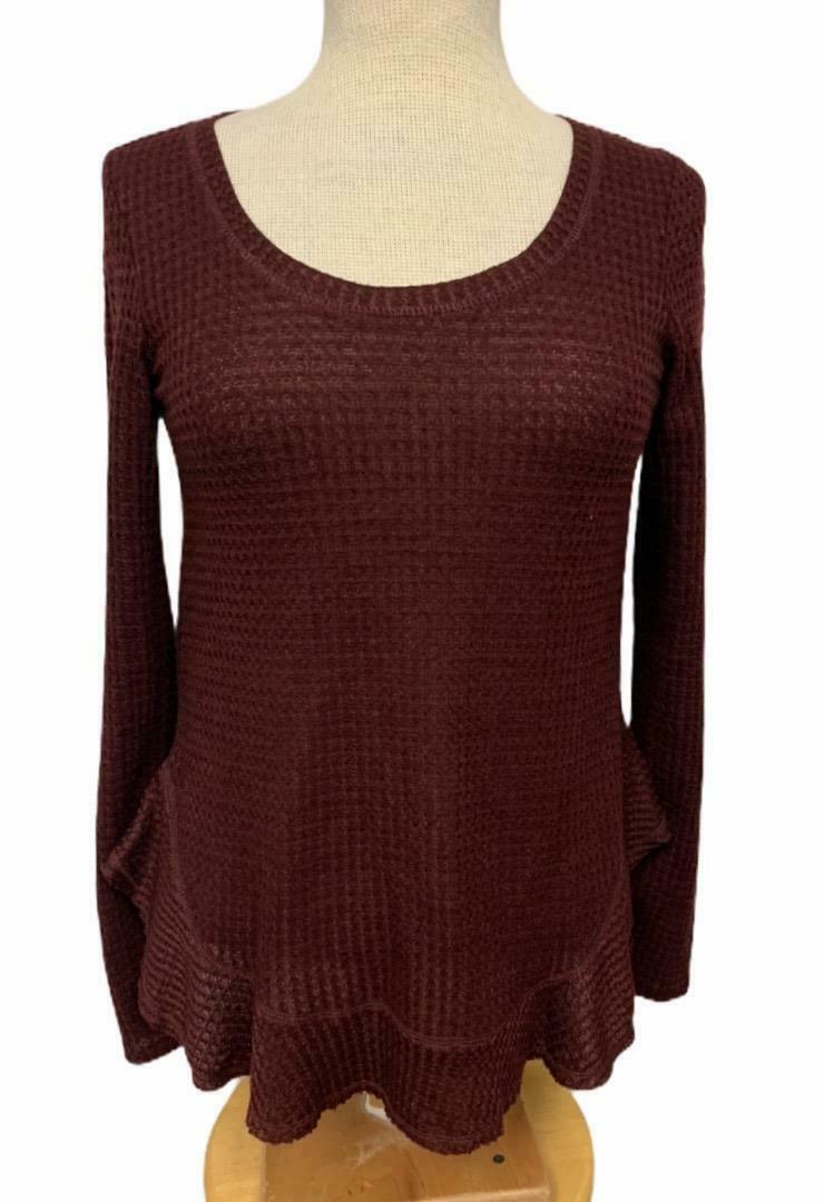 Anthropologie Saturday Sunday Wendy Waffle Ruffle Open Back Tunic XS Burgundy - Premium Clothing, Shoes & Accessories:Women:Women's Clothing:Tops from Anthropologie - Just $24.99! Shop now at Finds For You