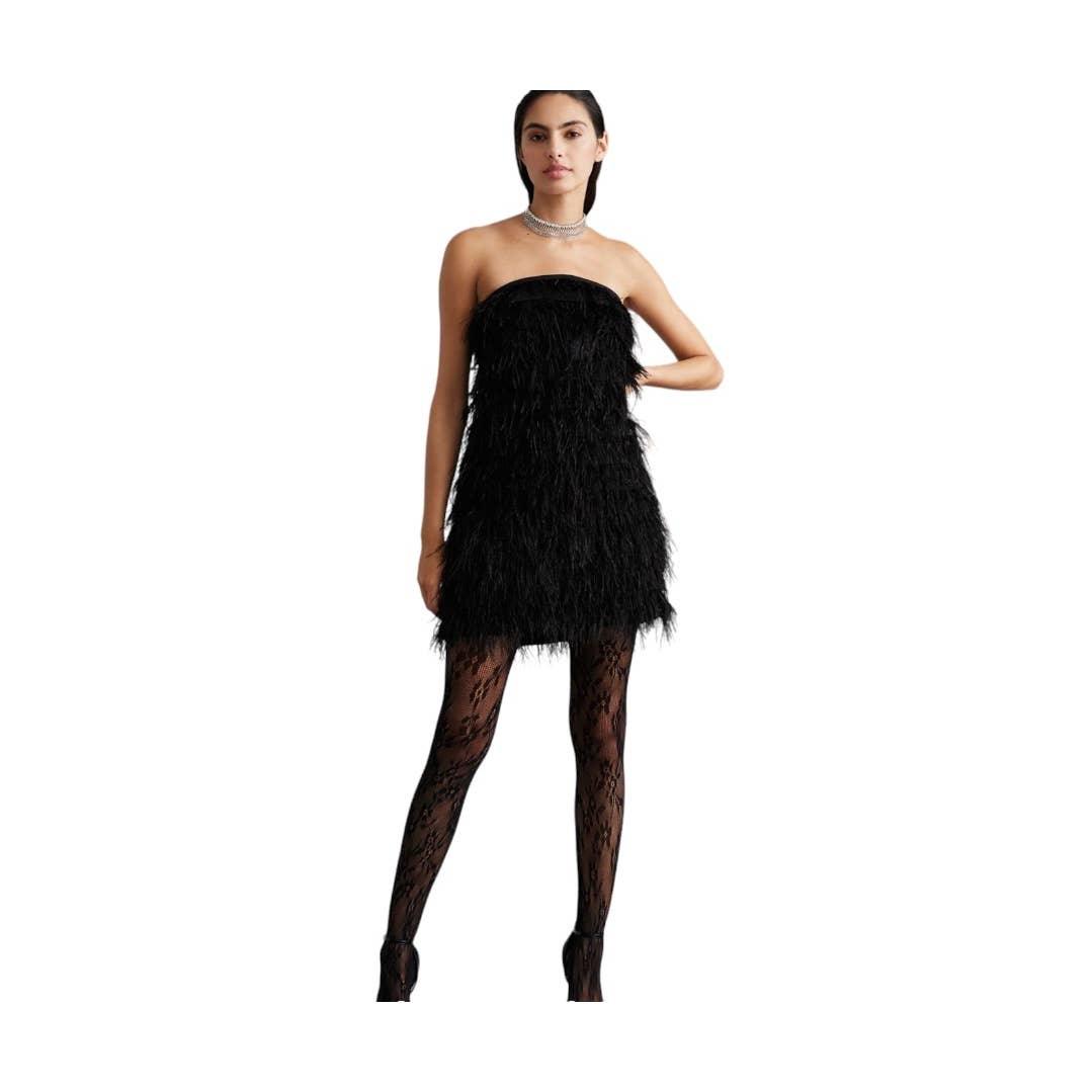 Anthropologie Vineet Bahl Faux Feather Mini Dress Size S Black - Premium Clothing, Shoes & Accessories:Baby:Baby & Toddler Clothing:Bottoms from Anthropologie - Just $279.0! Shop now at Finds For You