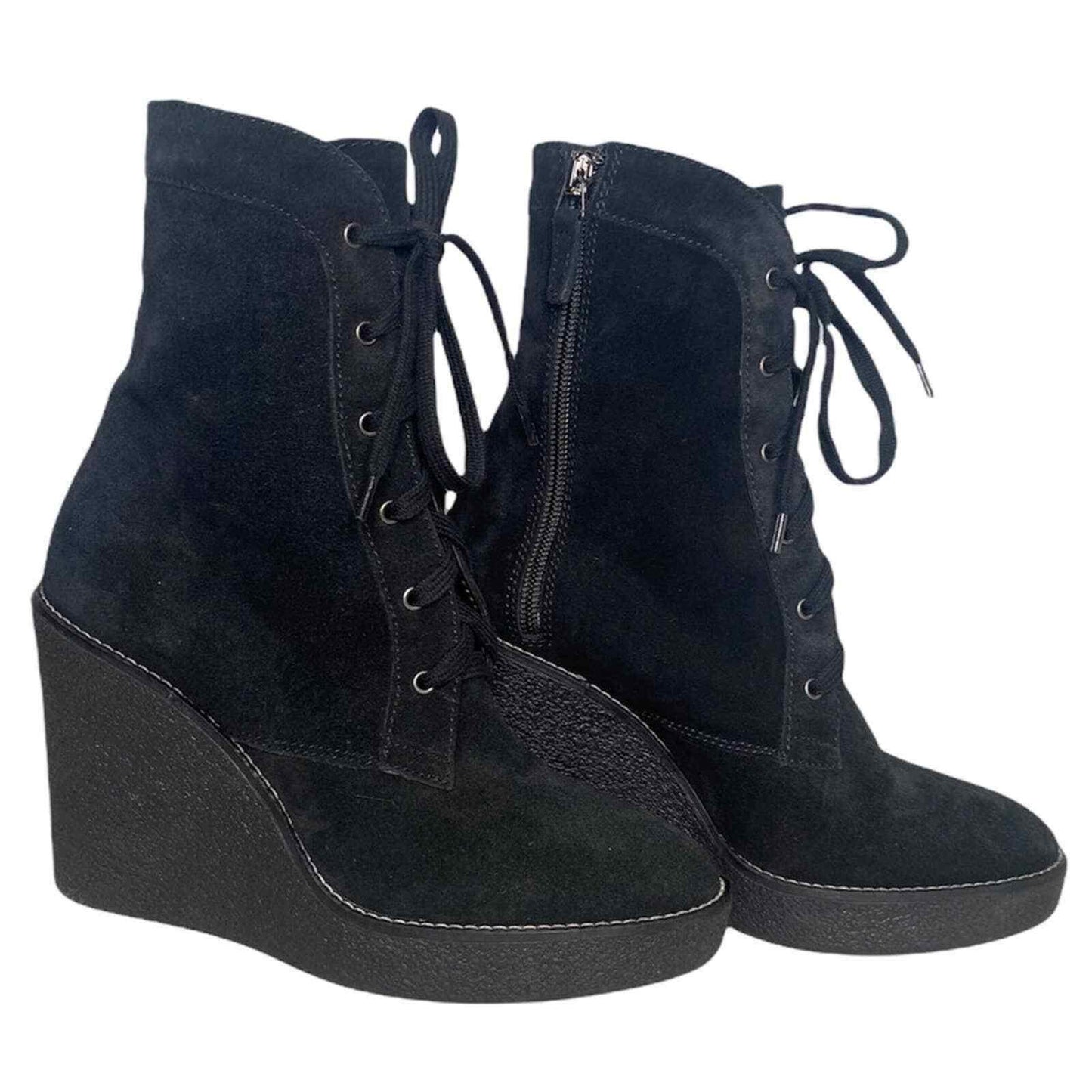 Aquatalia Black Suede Tall Ankle Wedge Lace Up Boots Size 6 - Premium Clothing, Shoes & Accessories:Women:Women's Shoes:Boots from Aquatalia - Just $56.56! Shop now at Finds For You