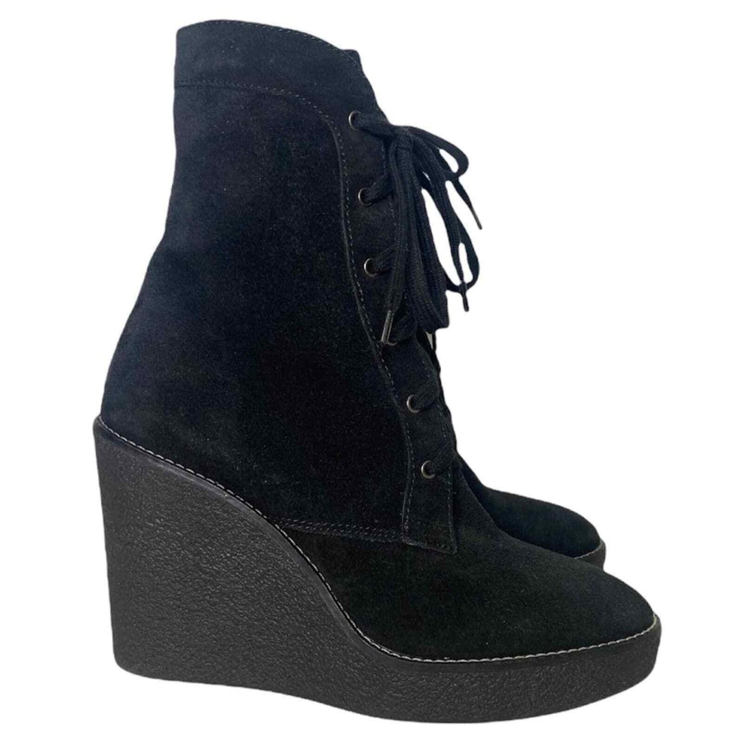 Aquatalia Black Suede Tall Ankle Wedge Lace Up Boots Size 6 - Premium Clothing, Shoes & Accessories:Women:Women's Shoes:Boots from Aquatalia - Just $56.56! Shop now at Finds For You