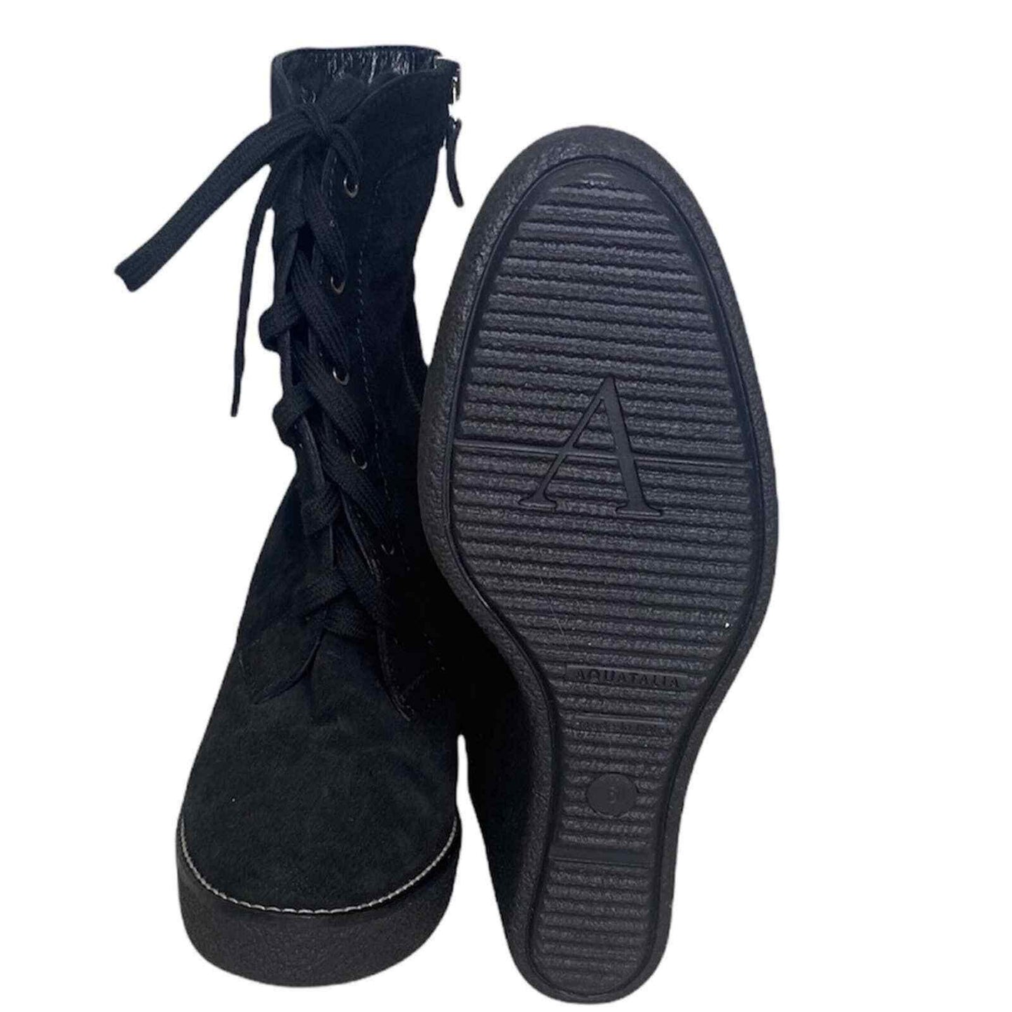 Aquatalia Black Suede Tall Ankle Wedge Lace Up Boots Size 6 - Premium Clothing, Shoes & Accessories:Women:Women's Shoes:Boots from Aquatalia - Just $56.56! Shop now at Finds For You