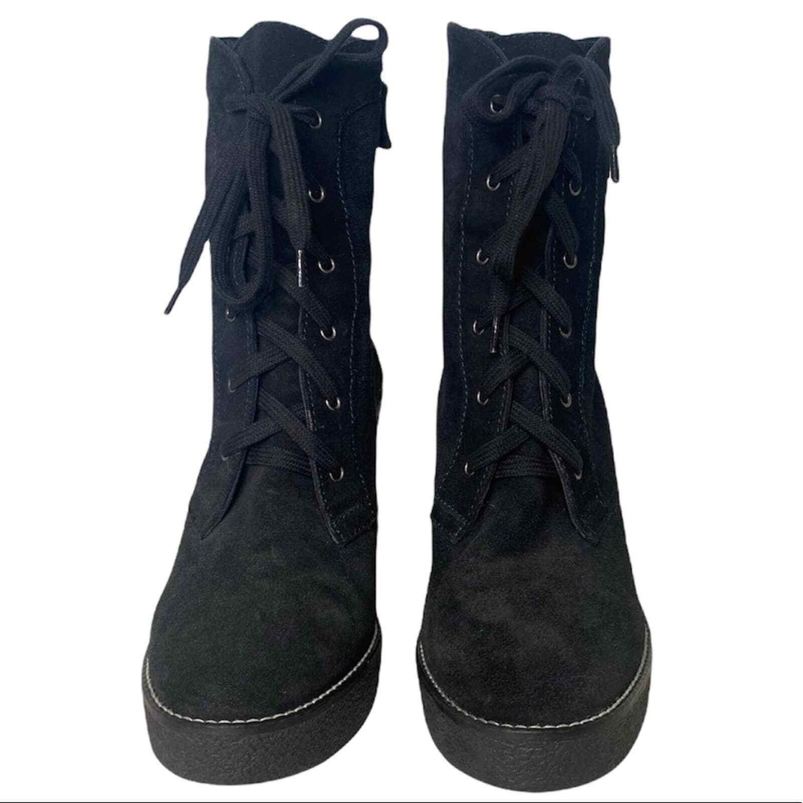 Aquatalia Black Suede Tall Ankle Wedge Lace Up Boots Size 6 - Premium Clothing, Shoes & Accessories:Women:Women's Shoes:Boots from Aquatalia - Just $56.56! Shop now at Finds For You