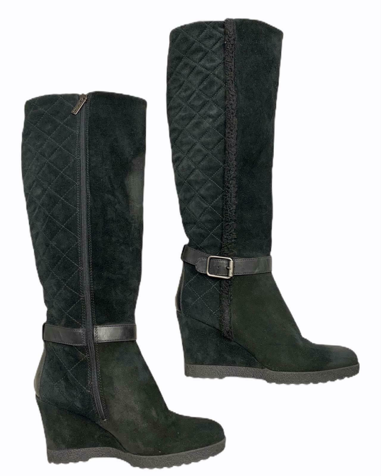 Aquatalia Women's Callie Black Suede Quilted Weatherproof Wedge Boot Size 9 - Premium Clothing, Shoes & Accessories:Women:Women's Shoes:Boots from Aquatalia - Just $90.89! Shop now at Finds For You