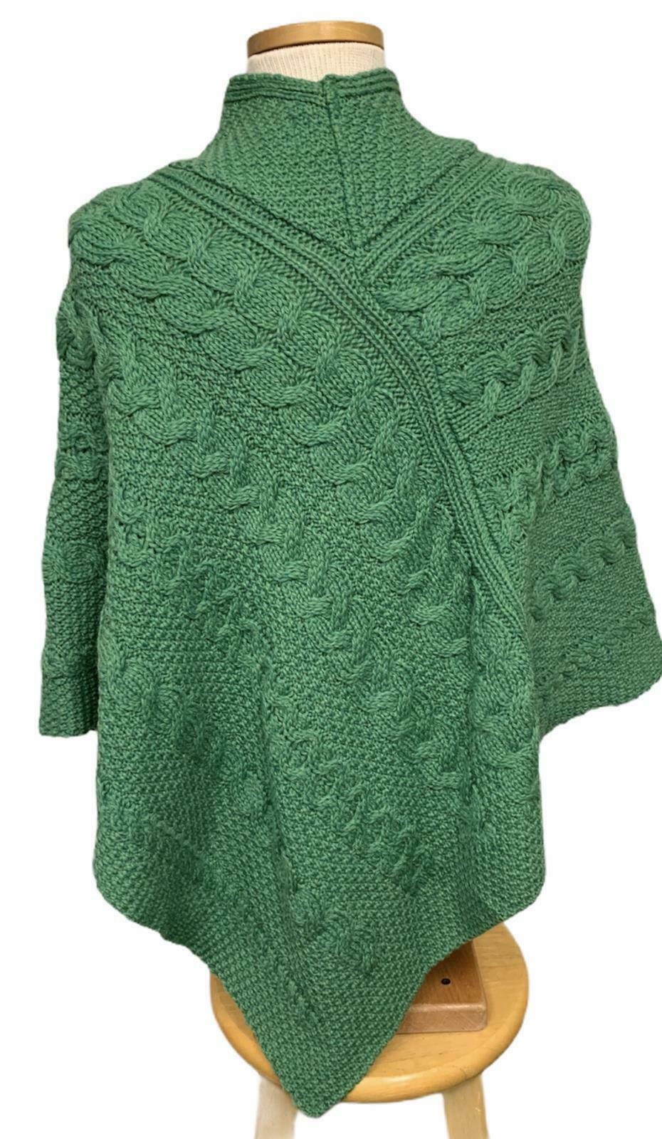 Aran Crafts 100% Merino Wool Cable Knit Poncho Sweater Made in Ireland S M Green - Premium Clothing, Shoes & Accessories:Women:Women's Accessories:Scarves & Wraps from Aran Crafts - Just $57.56! Shop now at Finds For You