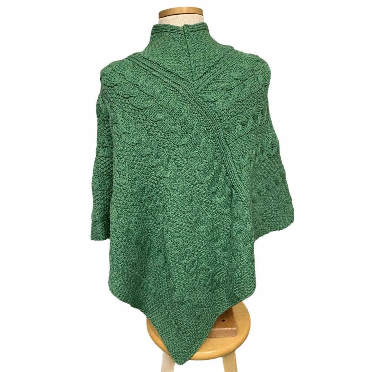 Aran Crafts 100% Merino Wool Cable Knit Poncho Sweater Made in Ireland S M Green - Premium Clothing, Shoes & Accessories:Women:Women's Accessories:Scarves & Wraps from Aran Crafts - Just $57.56! Shop now at Finds For You