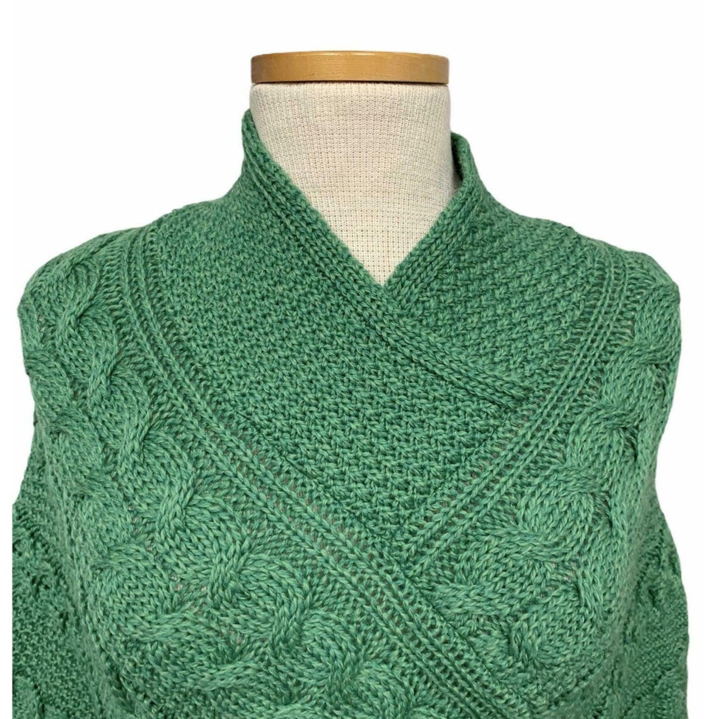 Aran Crafts 100% Merino Wool Cable Knit Poncho Sweater Made in Ireland S M Green - Premium Clothing, Shoes & Accessories:Women:Women's Accessories:Scarves & Wraps from Aran Crafts - Just $57.56! Shop now at Finds For You