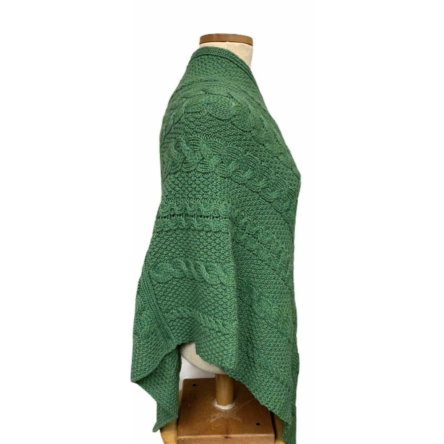 Aran Crafts 100% Merino Wool Cable Knit Poncho Sweater Made in Ireland S M Green - Premium Clothing, Shoes & Accessories:Women:Women's Accessories:Scarves & Wraps from Aran Crafts - Just $57.56! Shop now at Finds For You