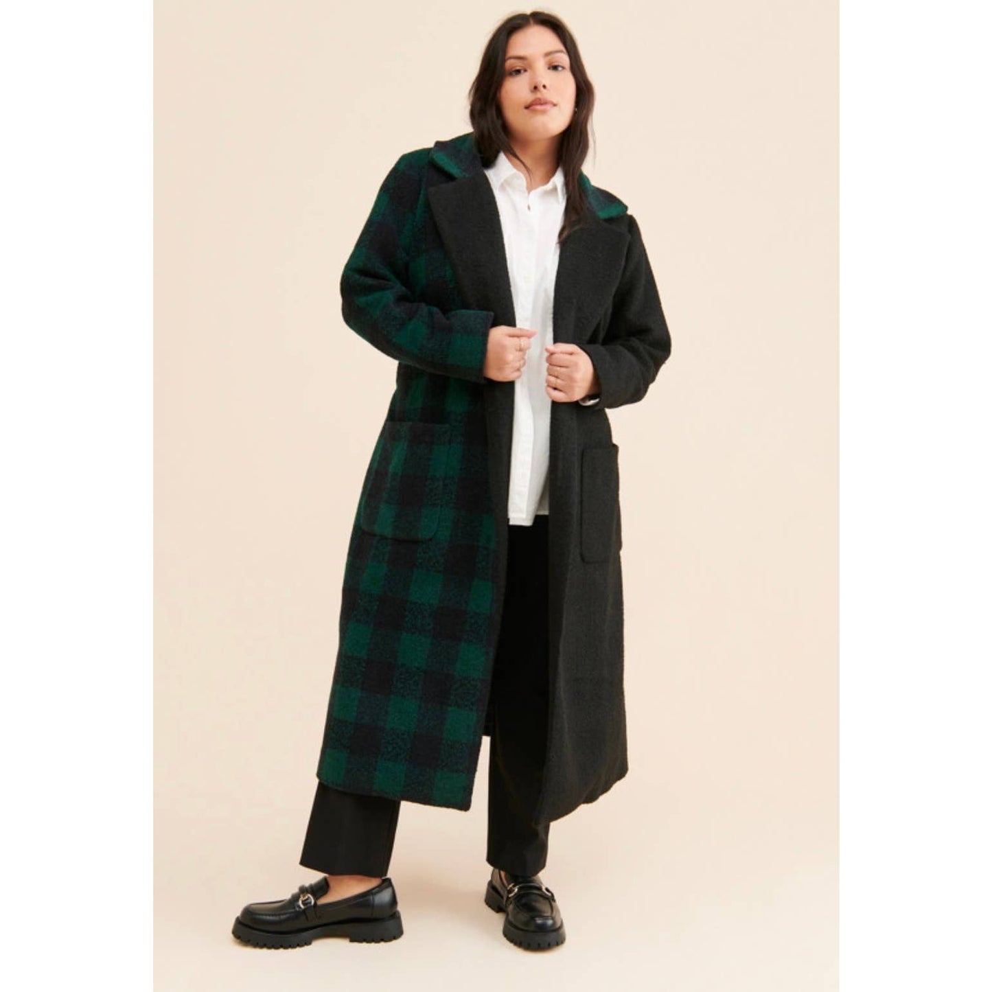 Hutch Half Plaid Overcoat Coat Belted Wrap Wool Blend Plus Size 2X Green Black - Premium from Hutch - Just $249.0! Shop now at Finds For You
