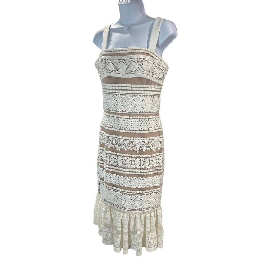 Dress The Population Desiree Square Neck Lace Flounce Midi Dress S - Premium from Dress The Population - Just $79! Shop now at Finds For You