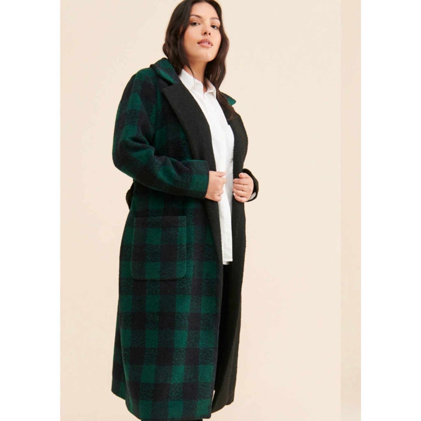 Hutch Half Plaid Overcoat Coat Belted Wrap Wool Blend Plus Size 2X Green Black - Premium from Hutch - Just $249.0! Shop now at Finds For You