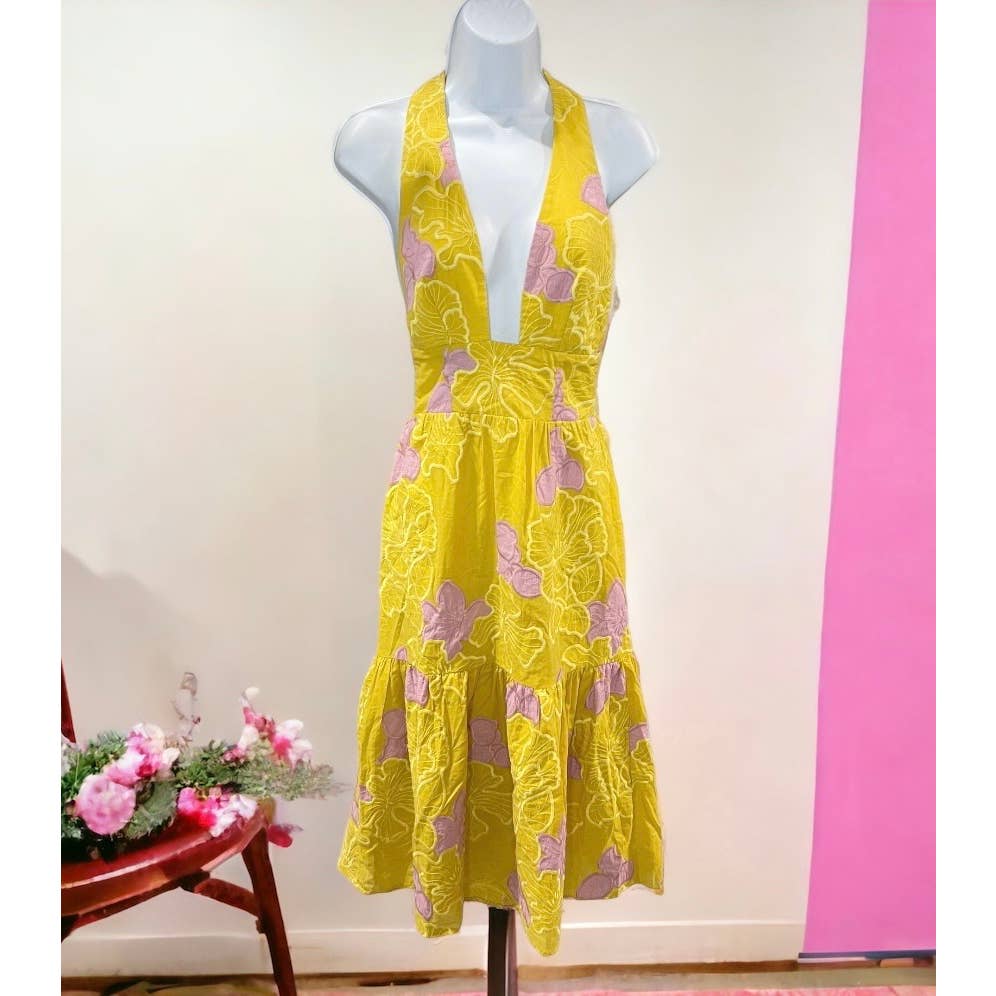 Dress The Population Yellow Pink Floral Halter Dress Size Small New - Premium from Dress The Population - Just $139.0! Shop now at Finds For You