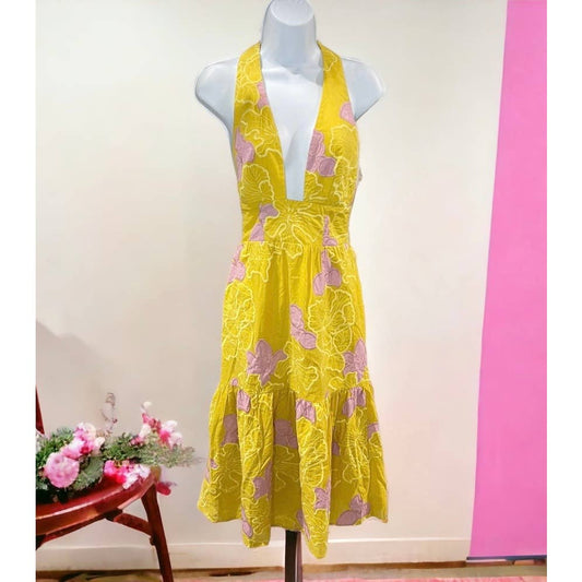 Dress The Population Yellow Pink Floral Halter Dress Size Small New - Premium  from Dress The Population - Just $139.0! Shop now at Finds For You