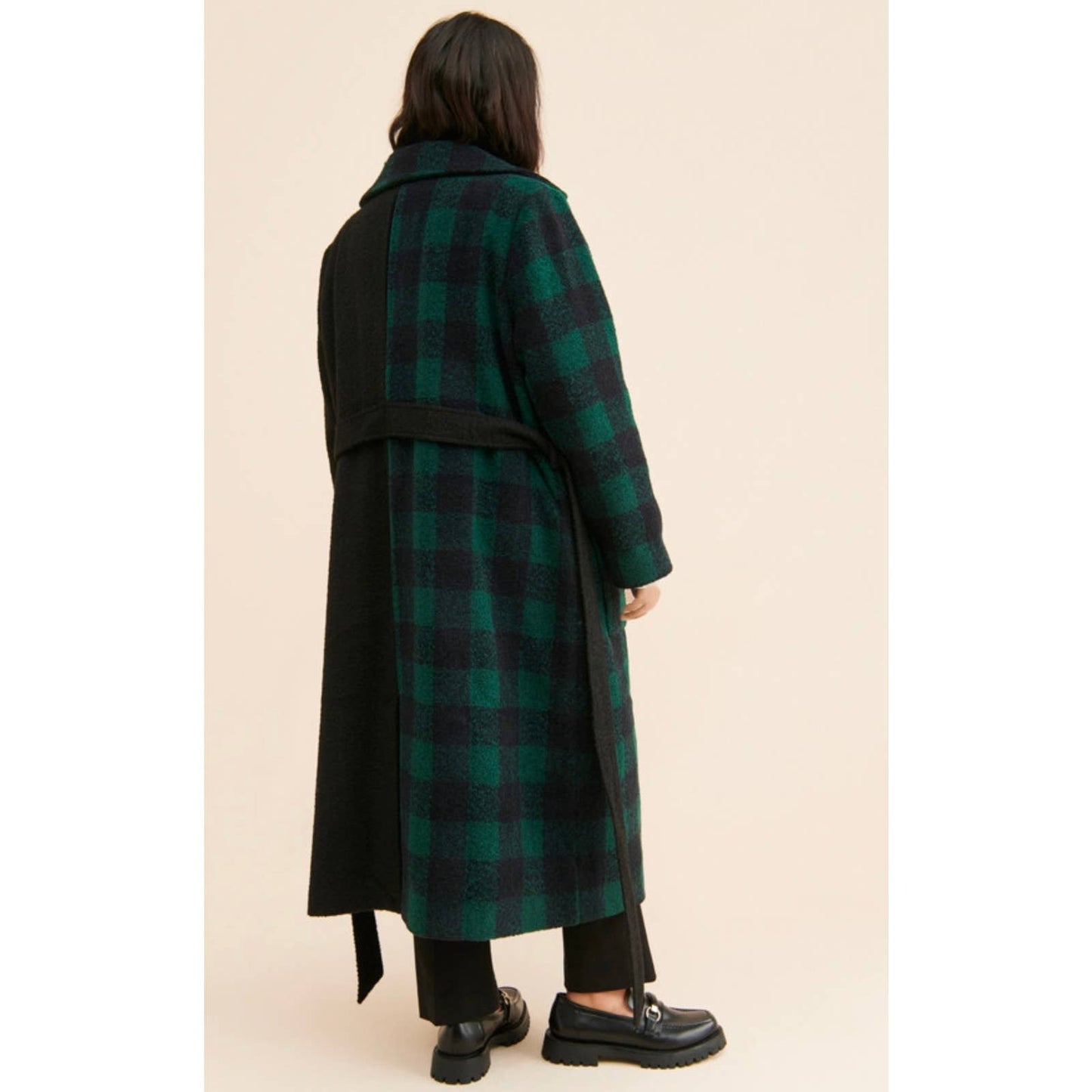 Hutch Half Plaid Overcoat Coat Belted Wrap Wool Blend Plus Size 2X Green Black - Premium from Hutch - Just $249.0! Shop now at Finds For You