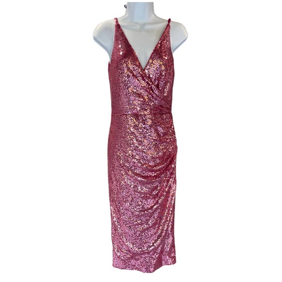 Dress The Population Barbiecore Sequin Surplus Wrap Dress Size S Pink - Premium from Dress The Population - Just $179.0! Shop now at Finds For You