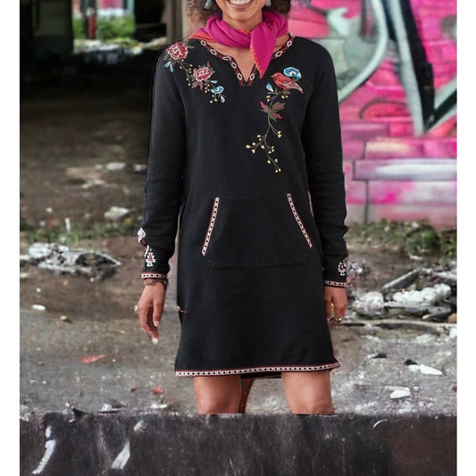 Driftwood Matea Embroidered Dress Tunic Size M Black - Premium  from Driftwood - Just $79.0! Shop now at Finds For You