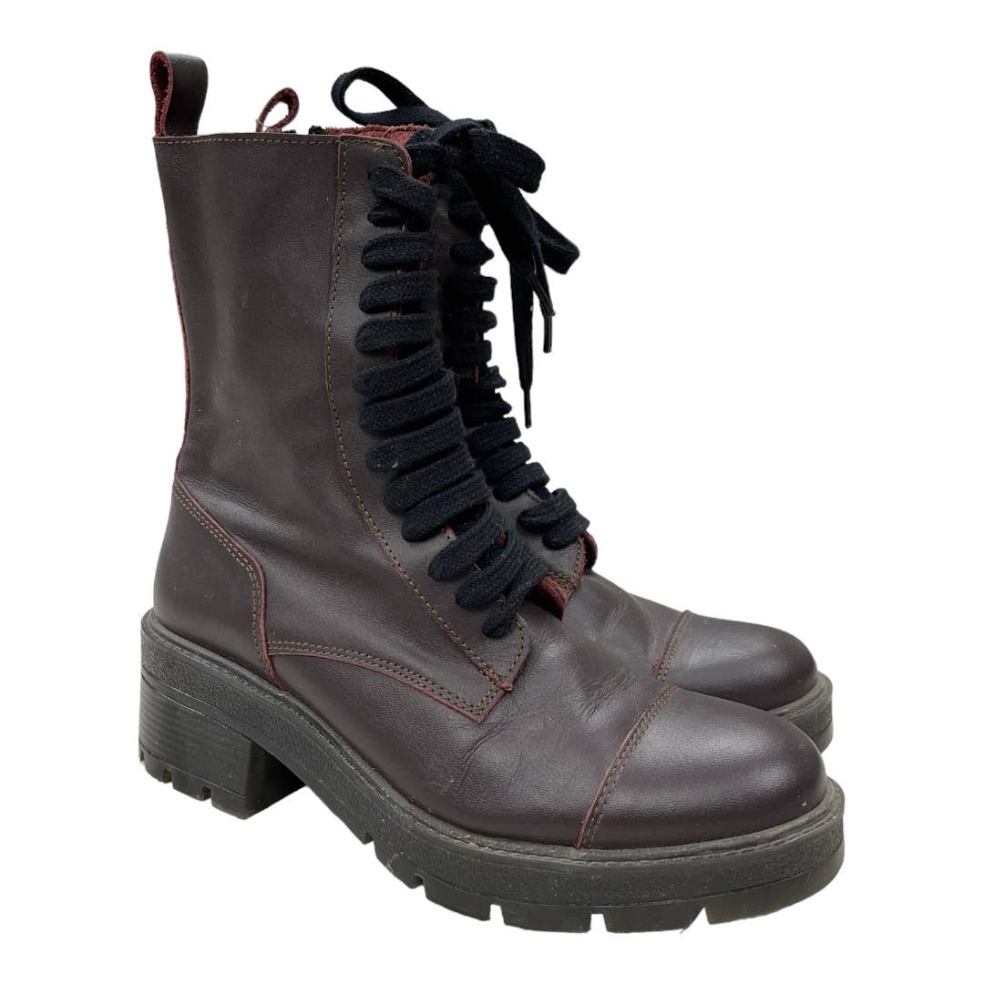 Zara Burgundy Leather Lug Sole Combat BootsSize 38 EU New - Premium from ZARA - Just $119.0! Shop now at Finds For You