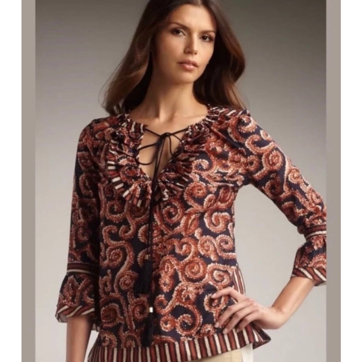 Tory Burch Gwenna Tunic Keyhole Ruffle Tunic Top Blouse Size 8 - Premium from Tory Burch - Just $99.0! Shop now at Finds For You