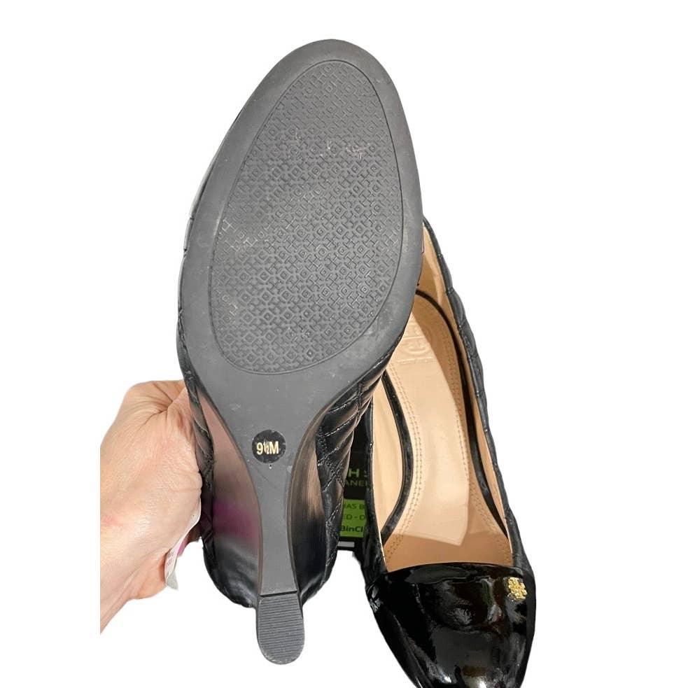 Tory Burch Claremont Quilted Logo Wedge Heels Size 9.5 Black - Premium from Tory Burch - Just $145.0! Shop now at Finds For You