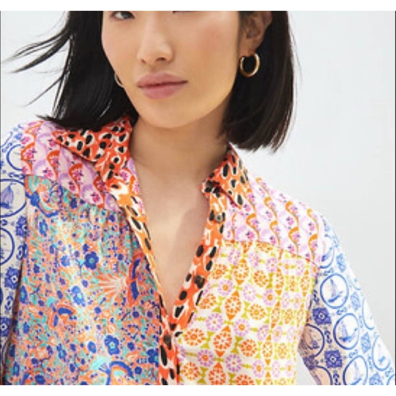 Anthropologie Contrast Button Down Blouse Top Patchwork Size Medium New - Premium from Anthropologie - Just $99.0! Shop now at Finds For You
