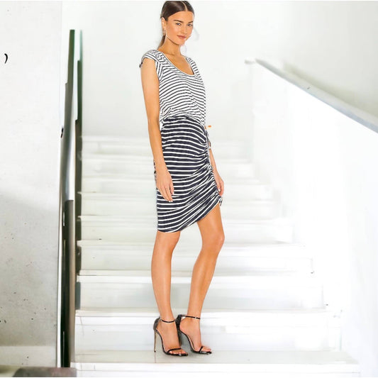 Veronica Beard Tamri Navy White Striped Ruched Dress Size M - Premium  from VERONICA BEARD - Just $129.0! Shop now at Finds For You