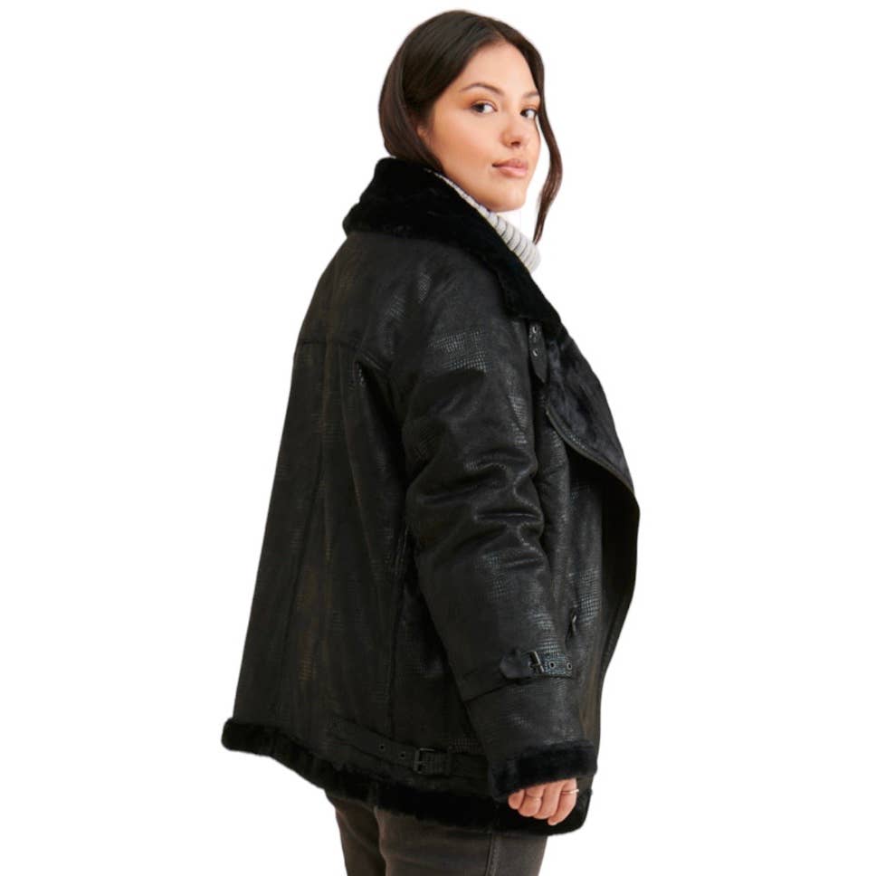 Anthropologie Hutch Rhys Sherpa Moto Jacket Coat Size XL Black - Premium from Anthropologie - Just $199.0! Shop now at Finds For You