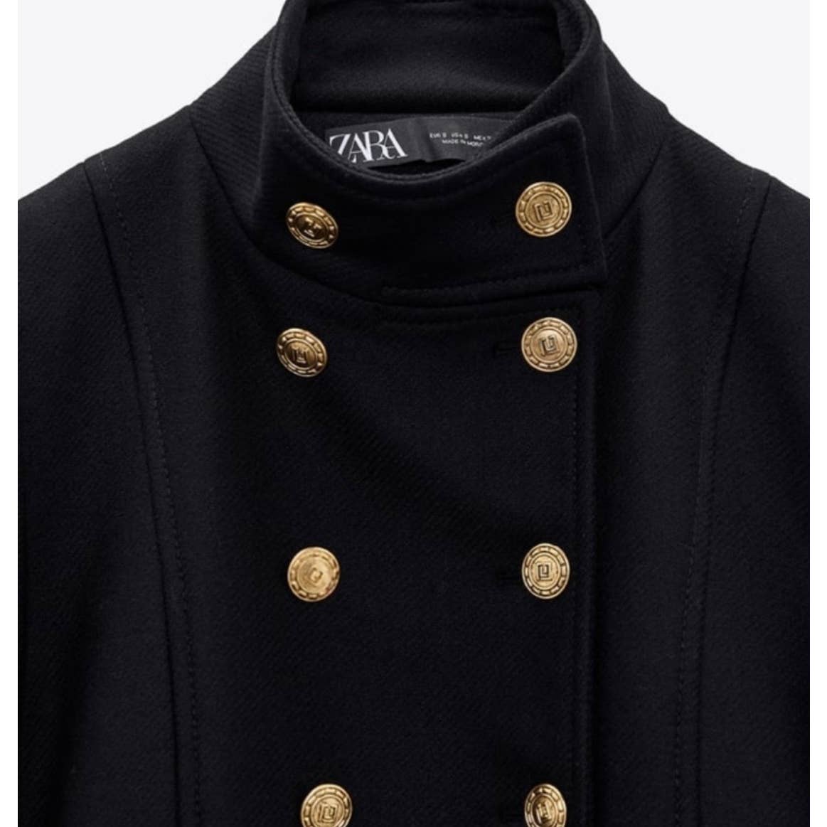 Zara Gold Button Wool Blend Double Breasted Coat Jacket Size Large Black - Premium from ZARA - Just $189.0! Shop now at Finds For You