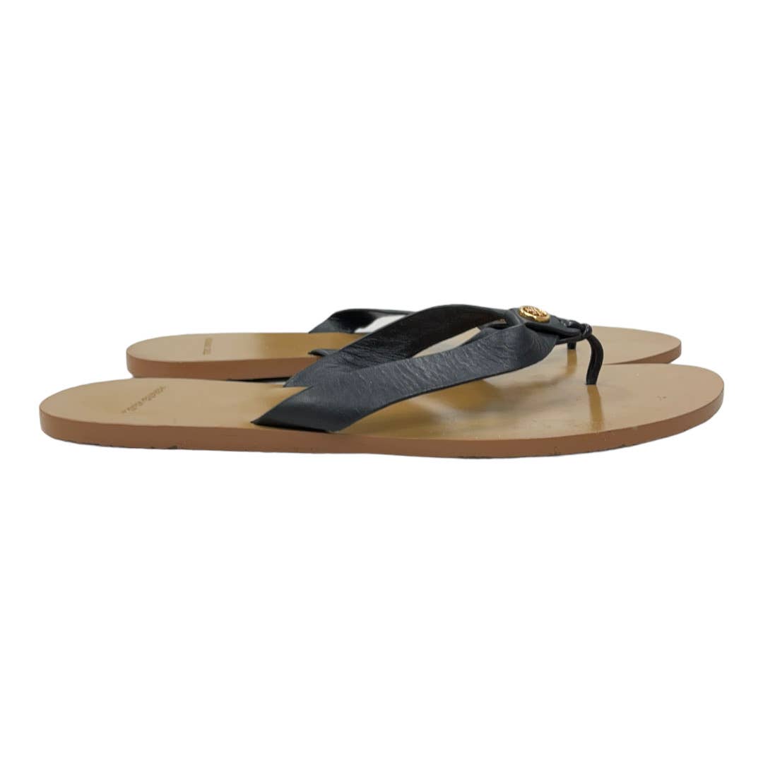 Tory Burch Manon Leather Logo Flip Flop Sandals Size 8 Black - Premium from Tory Burch - Just $129.0! Shop now at Finds For You