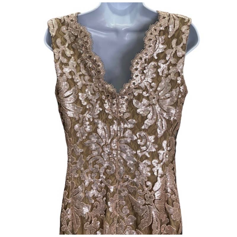 Tadashi Shoji Gold Lace Sequin Sleeveless Gown Dress Size 8 - Premium from Tadashi Shoji - Just $139.0! Shop now at Finds For You