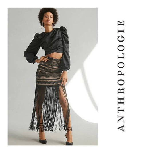 Anthropologie Vineet Bahl Lace Fringe Skirt Size 2 Black New - Premium  from Anthropologie - Just $99.0! Shop now at Finds For You