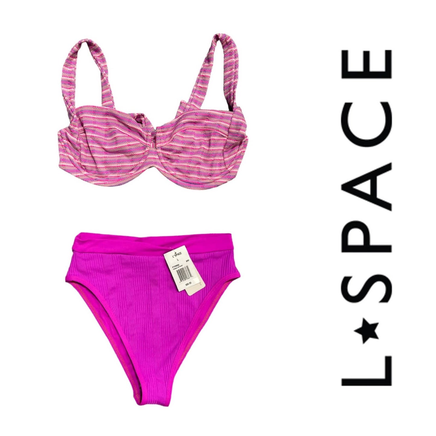 L*Space Barbiecore Camellia Underwire Electric Pique Bikini Top Frenchi Bottom L - Premium from L*SPACE - Just $109.0! Shop now at Finds For You