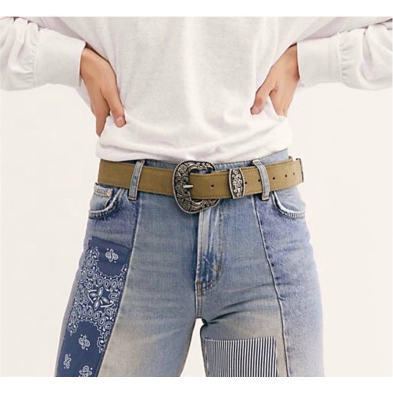 Free People Black Rock Luxe Suede Western Ornate Belt Size M New - Premium from Free People - Just $58.0! Shop now at Finds For You
